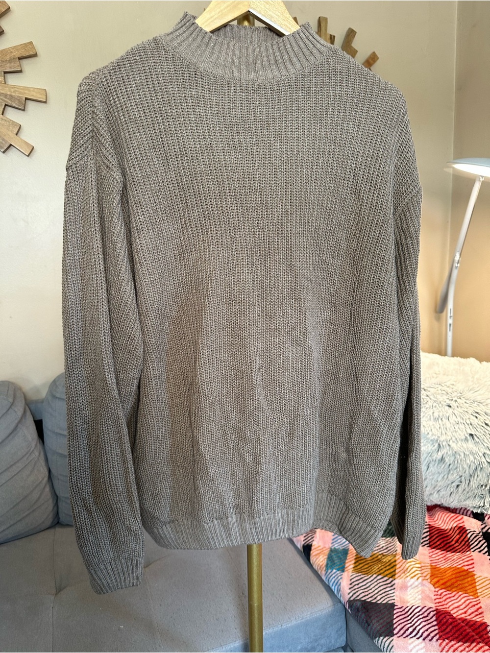 Men's Brown Taupe Mock neck Knit Sweater